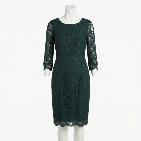 Talbots Dresses & Skirts - Talbots Emerald Green Lace Sheath Dress Scalloped Hem 10